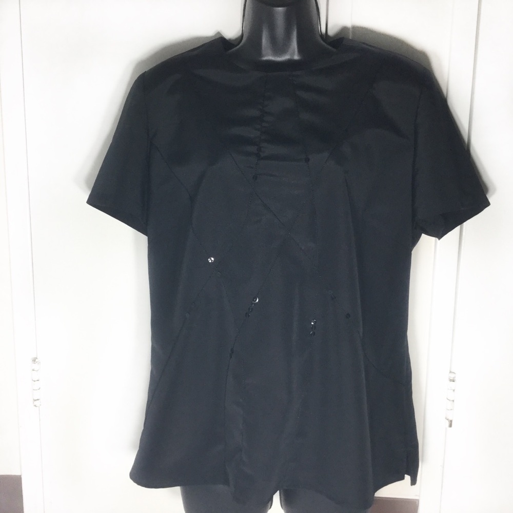 Dino Black Round Neck Short Sleeve Blouse size M